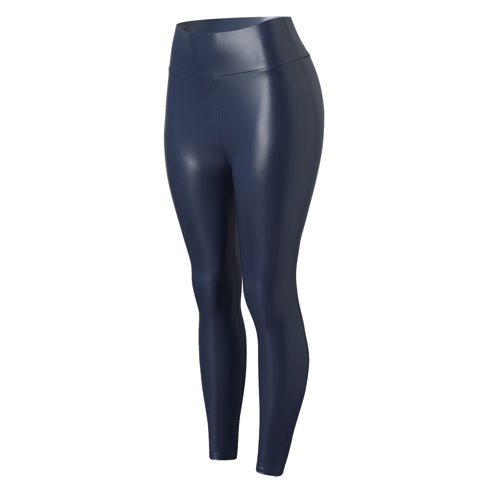 thumbnail image 3 of Leggings de cintura alta de piel sintética para mujer: pantalones holgados y elásticos de color liso para todas las estaciones, 3 of 8